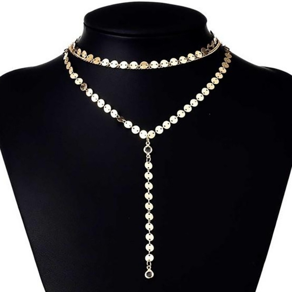 3 Layer Drop Down Necklace Gold  Sequince - Picture 2 of 4